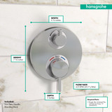 Hansgrohe 15758001 Ecostat S Thermostatic Trim with Volume Control and Diverter in Chrome