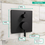 Hansgrohe 15862671 Ecostat Pressure Balance Trim Square with Diverter in Matte Black