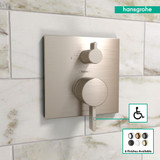 Hansgrohe 15862821 Ecostat Pressure Balance Trim Square with Diverter in Brushed Nickel