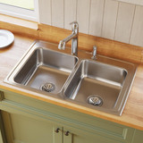 Elkay Lustertone Classic Stainless Steel 33" x 21-1/4" x 7-7/8", 4-Hole Equal Double Bowl Drop-in Sink