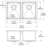 Elkay Crosstown 16 Gauge Stainless Steel 30-3/4" x 18-1/2" x 10" Rounded Equal Double Bowl Undermount Sink
