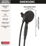 Delta Universal Showering Components 75609BL 6-Setting SureDock Magnetic Hand Shower in Matte Black Finish
