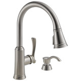 Delta Lakeview 19963Z-SSSD-DST Single Handle Pull-Down Kitchen Faucet with Soap Dispenser and ShieldSpray Technology in Stainless Finish