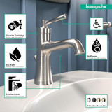 hansgrohe 04773820 Joleena Single-Hole Faucet 100 with Pop-Up Drain, 0.5 GPM in Brushed Nickel