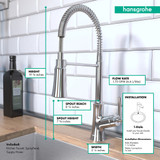 Hansgrohe 4792000 Joleena Semi-Pro Kitchen Faucet, 2-Spray, 1.75 GPM in Chrome