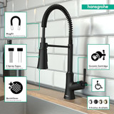 Hansgrohe 04792670 Joleena Semi-Pro Kitchen Faucet, 2-Spray, 1.75 GPM in Matte Black