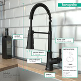Hansgrohe 04792670 Joleena Semi-Pro Kitchen Faucet, 2-Spray, 1.75 GPM in Matte Black