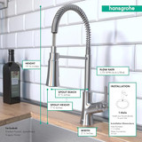 Hansgrohe 04792800 Joleena Semi-Pro Kitchen Faucet, 2-Spray, 1.75 GPM in Steel Optic