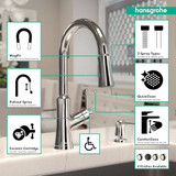 Hansgrohe 04793000 Joleena High Arc Kitchen Faucet, 2-Spray Pull-Down, 1.75 GPM in Chrome