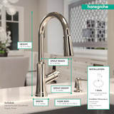 Hansgrohe 04793830 Joleena High Arc Kitchen Faucet, 2-Spray Pull-Down, 1.75 GPM in Polished Nickel
