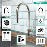 Hansgrohe 72800831 Talis N High Arc Kitchen Faucet, O-Style 2-Spray Pull-Down, 1.75 GPM in Polished Nickel