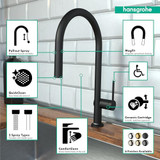Hansgrohe 72801671 Talis N High Arc Kitchen Faucet, O-Style 2-Spray Pull-Down with sBox, 1.75 GPM in Matte Black