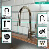 Hansgrohe 72813831 Talis S High Arc Kitchen Faucet, 2-Spray Pull-Down, 1.75 GPM in Polished Nickel