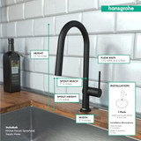 Hansgrohe 72846671 Talis N High Arc Kitchen Faucet, A-Style 2-Spray Pull-Down, 1.75 GPM in Matte Black