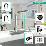 Hansgrohe 73836001 Aquno Select Kitchen Faucet, 2-Spray Pull-Out, 1.75 GPM in Chrome