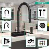 Hansgrohe 73837671 Aquno Select High Arc Kitchen Faucet, 3-Spray Pull-Down, 1.75 GPM in Matte Black