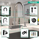 Hansgrohe 73837801 Aquno Select High Arc Kitchen Faucet, 3-Spray Pull-Down, 1.75 GPM in Steel Optic