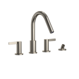 Toto GF Two Lever Handle Deck-Mount Roman Tub Filler Trim With Handshower, Polished Nickel