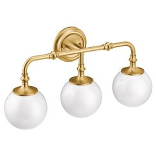 Moen Colinet Brushed Gold Three Globe Bath Light