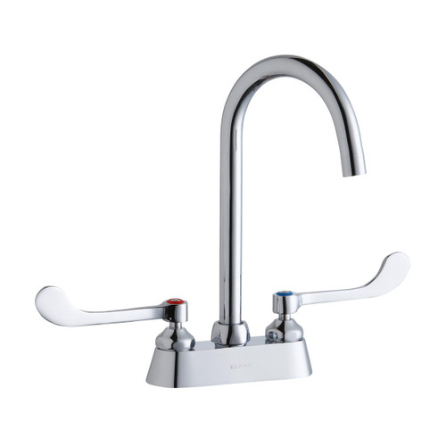 Elkay 4" Centerset with Exposed Deck Laminar Flow Faucet with 5" Gooseneck Spout 6" Wristblade Handles Chrome