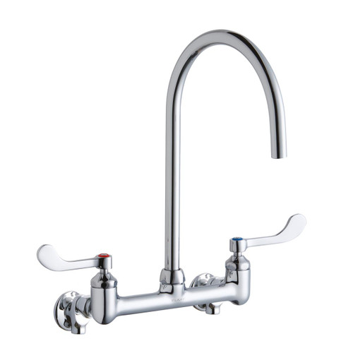 Elkay 8" Centerset Deck Mount Laminar Flow Faucet w/8" Gooseneck Spout 4" Wristblade Handles 1/2" Offset Inlets+Stop