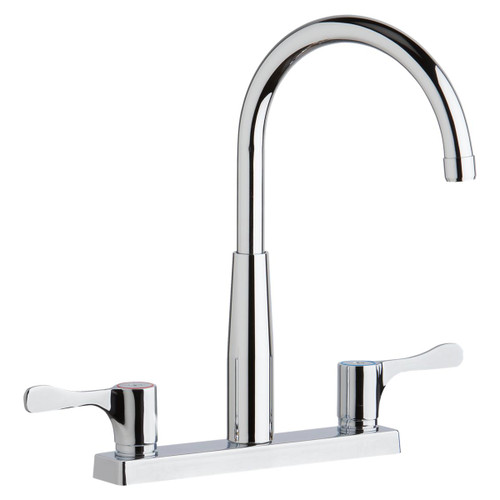 Elkay 8" Centerset Exposed Deck Mount Faucet with Gooseneck Spout and 4" Lever Handles Chrome