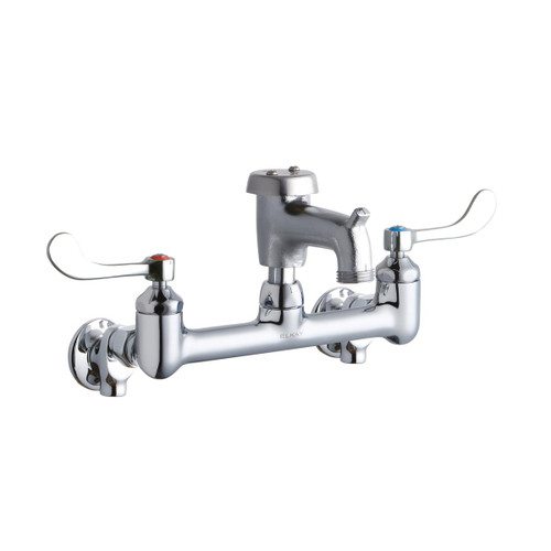 Elkay 8" Centerset Wall Mount Faucet 3" Bucket Hook Spt 4" Wristblade Handles 1/2" Offset Inlets+Stop Rough Chrome