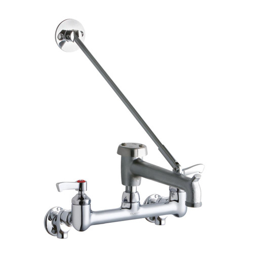Elkay 8" Centerset Wall Mount Faucet with 7" Bucket Hook Spt 2" Lever Handles 1/2" Offset Inlets+Stop Rough Chrome
