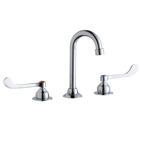 Elkay 8" Centerset with Concealed Deck Faucet with 4" Gooseneck Spout 6" Wristblade Handles Chrome