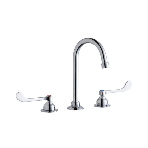 Elkay 8" Centerset with Concealed Deck Faucet with 5" Gooseneck Spout 6" Wristblade Handles Chrome