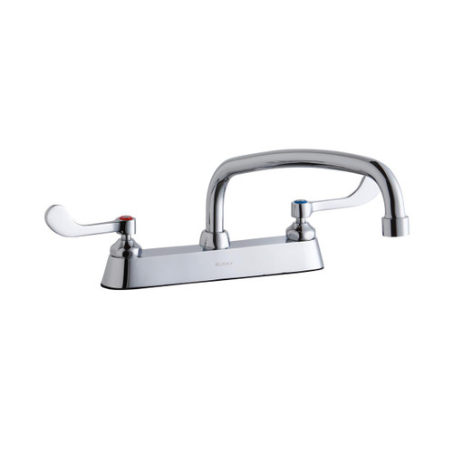 Elkay 8" Centerset with Exposed Deck Faucet with 12" Arc Tube Spout 4" Wristblade Handles Chrome