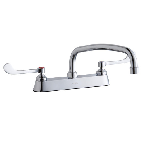 Elkay 8" Centerset with Exposed Deck Faucet with 12" Arc Tube Spout 6" Wristblade Handles Chrome