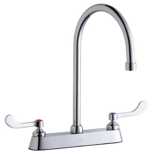 Elkay 8" Centerset with Exposed Deck Faucet with 8" Gooseneck Spout 4" Wristblade Handles Chrome