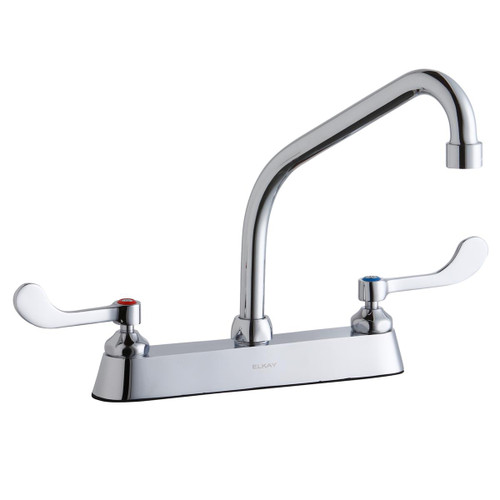Elkay 8" Centerset with Exposed Deck Faucet with 8" High Arc Spout 4" Wristblade Handles Chrome