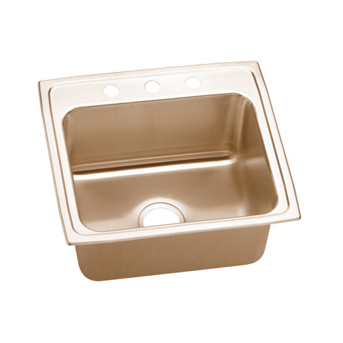 Elkay CuVerro Antimicrobial Copper 22" x 19-1/2" x 10-1/8" 3-Hole Single Bowl Drop-in Sink
