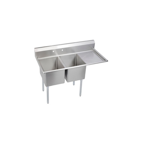 Elkay Dependabilt Stainless Steel 64-1/2" x 23-13/16" x 44-3/4" 16 Gauge Two Compartment Sink w/24" Right Drainboard and Stainless Steel Legs