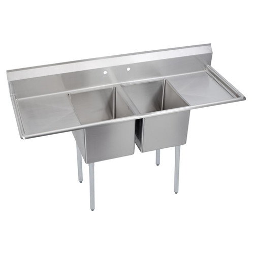 Elkay Dependabilt Stainless Steel 70" x 25-13/16" x 43-3/4" 18 Gauge Two Compartment Sink w/ 18" Left and Right Drainboards and Stainless Steel Legs