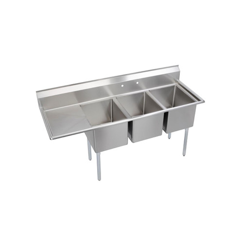 Elkay Dependabilt Stainless Steel 72-1/2" x 25-13/16" x 43-3/4" 16 Gauge Three Compartment Sink w/ 18" Left Drainboard and Stainless Steel Legs
