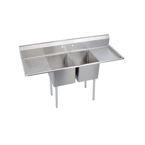 Elkay Dependabilt Stainless Steel 74" x 29-13/16" x 43-3/4" 16 Gauge Two Compartment Sink w/ 18" Left and Right Drainboards and Stainless Steel Legs