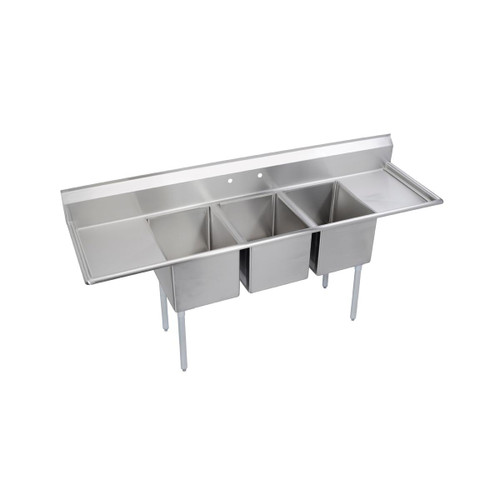 Elkay Dependabilt Stainless Steel 88" x 25-13/16" x 43-3/4" 16 Gauge Three Compartment Sink w/ 18" Left and Right Drainboards and Stainless Steel Legs