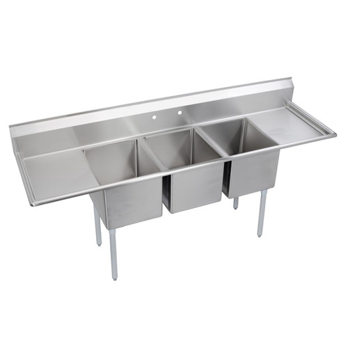 Elkay Dependabilt Stainless Steel 88" x 25-13/16" x 43-3/4" 18 Gauge Three Compartment Sink w/ 18" Left and Right Drainboards and Stainless Steel Legs