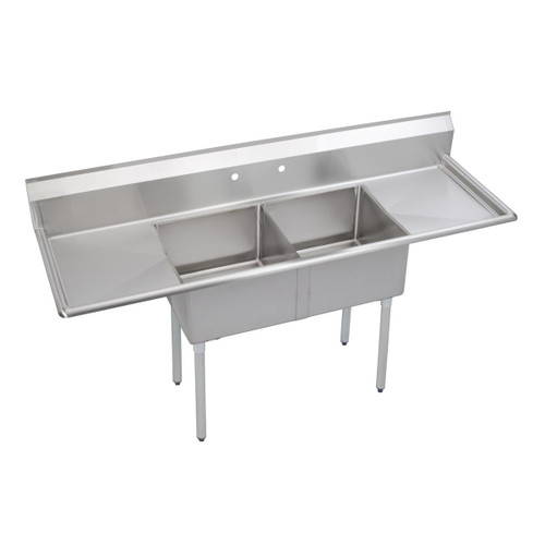 Elkay Dependabilt Stainless Steel 98" x 29-13/16" x 43-3/4" 16 Gauge Two Compartment Sink w/ 24" Left and Right Drainboards and Stainless Steel Legs