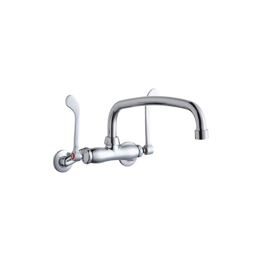 Elkay Foodservice 3-8" Adjustable Centers Wall Mount Faucet w/14" Arc Tube Spout 6" Wristblade Handles 2" Inlet