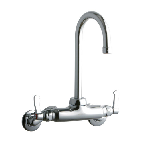 Elkay Foodservice 3-8" Adjustable Centers Wall Mount Faucet w/5" Gooseneck Spout 2" Lever Handles 2" Inlet Chrome