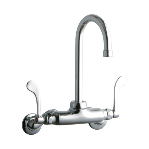 Elkay Foodservice 3-8" Adjustable Centers Wall Mount Faucet w/5" Gooseneck Spout 4" Wristblade Handles 2" Inlet
