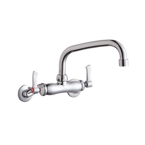 Elkay Foodservice 3-8" Adjustable Centers Wall Mount Faucet w/8" Tube Spout 2" Lever Handles 2" Inlet Chrome