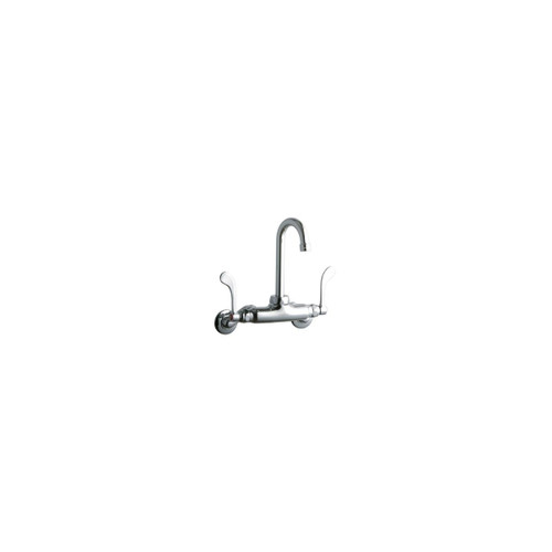 Elkay Foodservice 3-8" Adjustable Centers Wall Mount Faucet with 4" Gooseneck Spout 4" Wristblade Handles 2" Inlet
