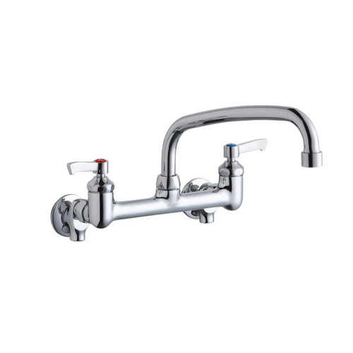 Elkay Foodservice 8" Centerset Wall Mount Faucet with 10" Arc Tube Spout 2" Lever Handles 1/2" Offset Inlets+Stop