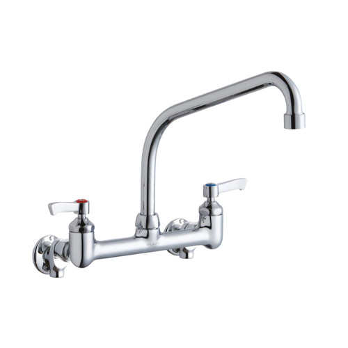Elkay Foodservice 8" Centerset Wall Mount Faucet with 10" High Arc Spout 2" Lever Handles 1/2" Offset Inlets+Stop