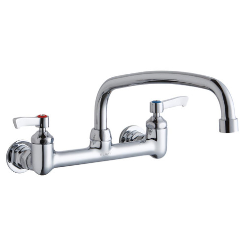 Elkay Foodservice 8" Centerset Wall Mount Faucet with 12" Arc Tube Spout 2" Lever Handles 1/2" Offset Inlets Chrome